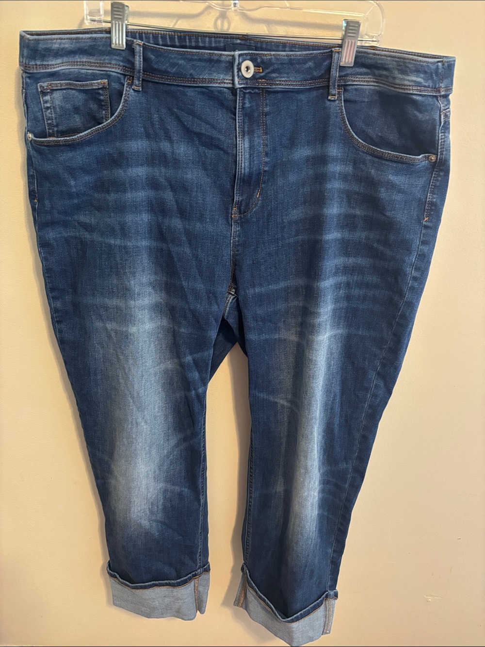 J Jill High Rise Straight Leg Jeans Womens 22 Cropped Cuffed Medium Wash Denim